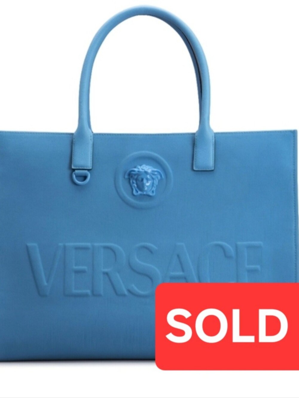 Versace La Medusa Blue Women's Canvas Logo Tote RETAIL $1922 (COA incuded) - Picture 1 of 15